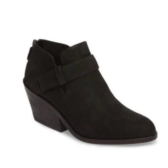 Eileen Fisher Ives Tumbled Black Nubuck chunky Heel Bootie - Picture 3 of 11